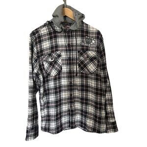 Maui Built Hoodie Men's Medium Red Flannel Plaid Button Up Embroidered-443